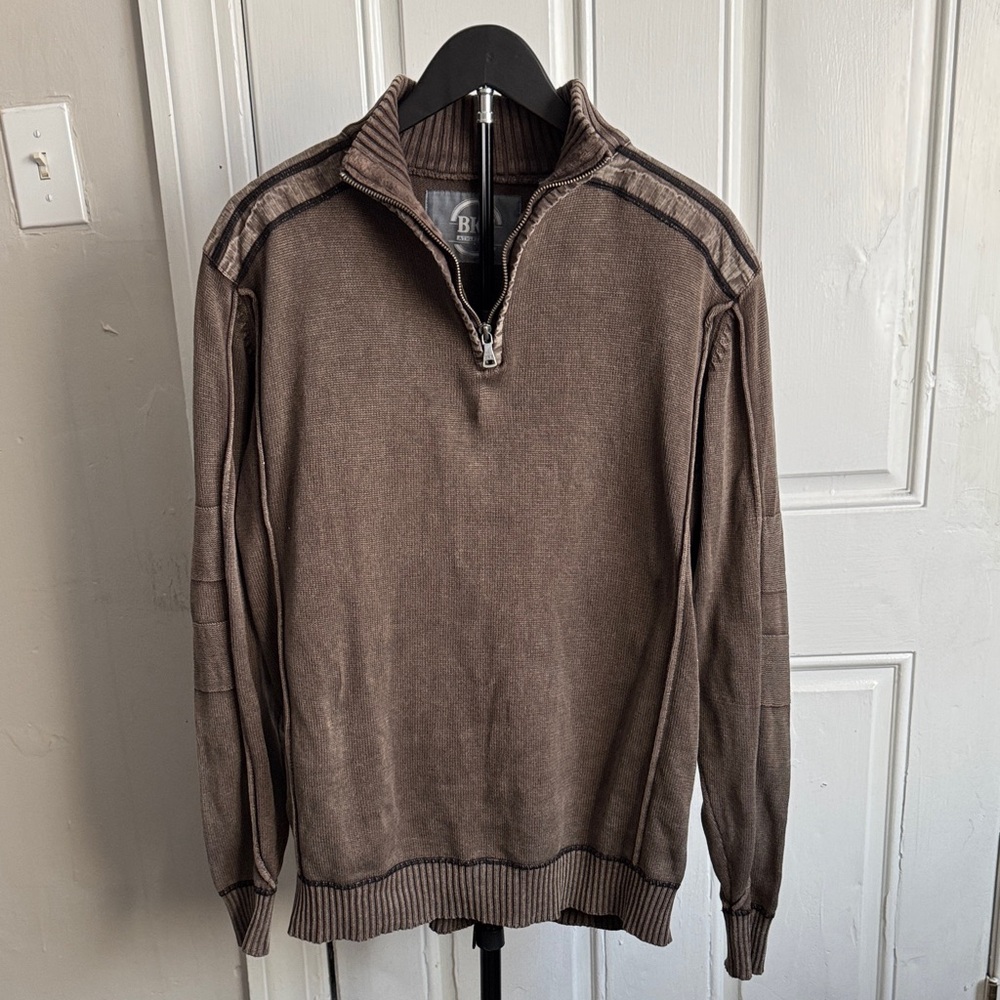 BKE Cotton Men's Tan Zip-Up Sweater
